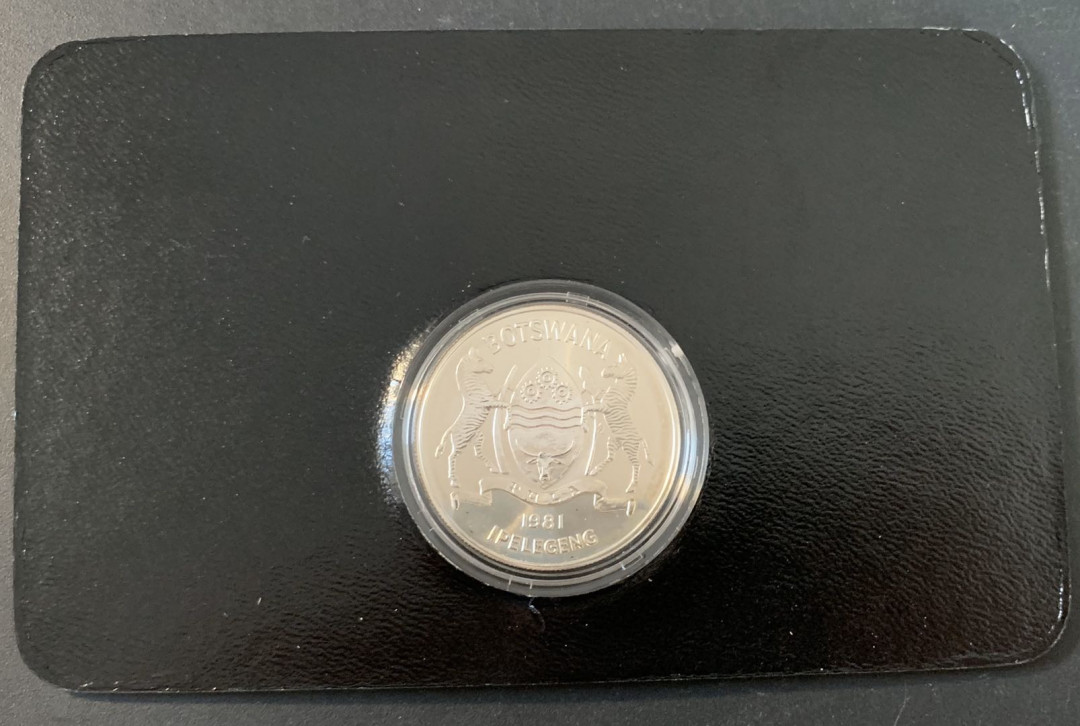 紫瑗钱币—微拍第49期  博茨瓦纳 1981年 残疾人年 5帕拉 28.28克 0.925银 精制 德国原装卡