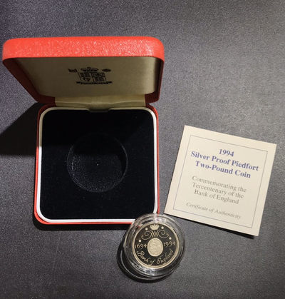 【随心拍&GetCoins】现代钱币拍卖第四十七期 英国1994年2镑加厚精制银币Proof原盒证 英格兰银行400周年