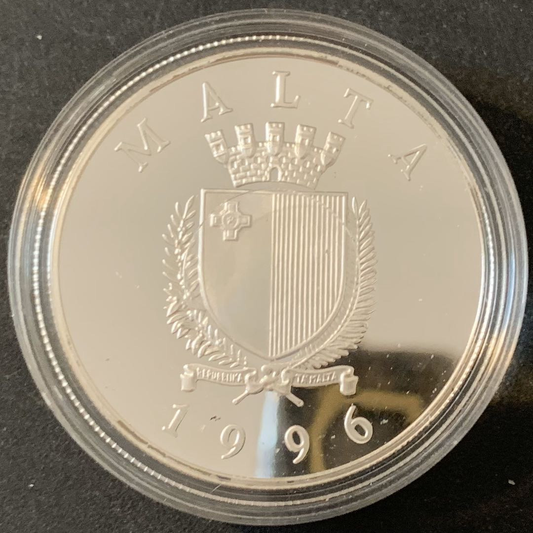 紫瑗钱币—微拍第49期  马耳他 1996年 亚特兰大奥运会 水球 5里拉 31.47克 0.925银 精制