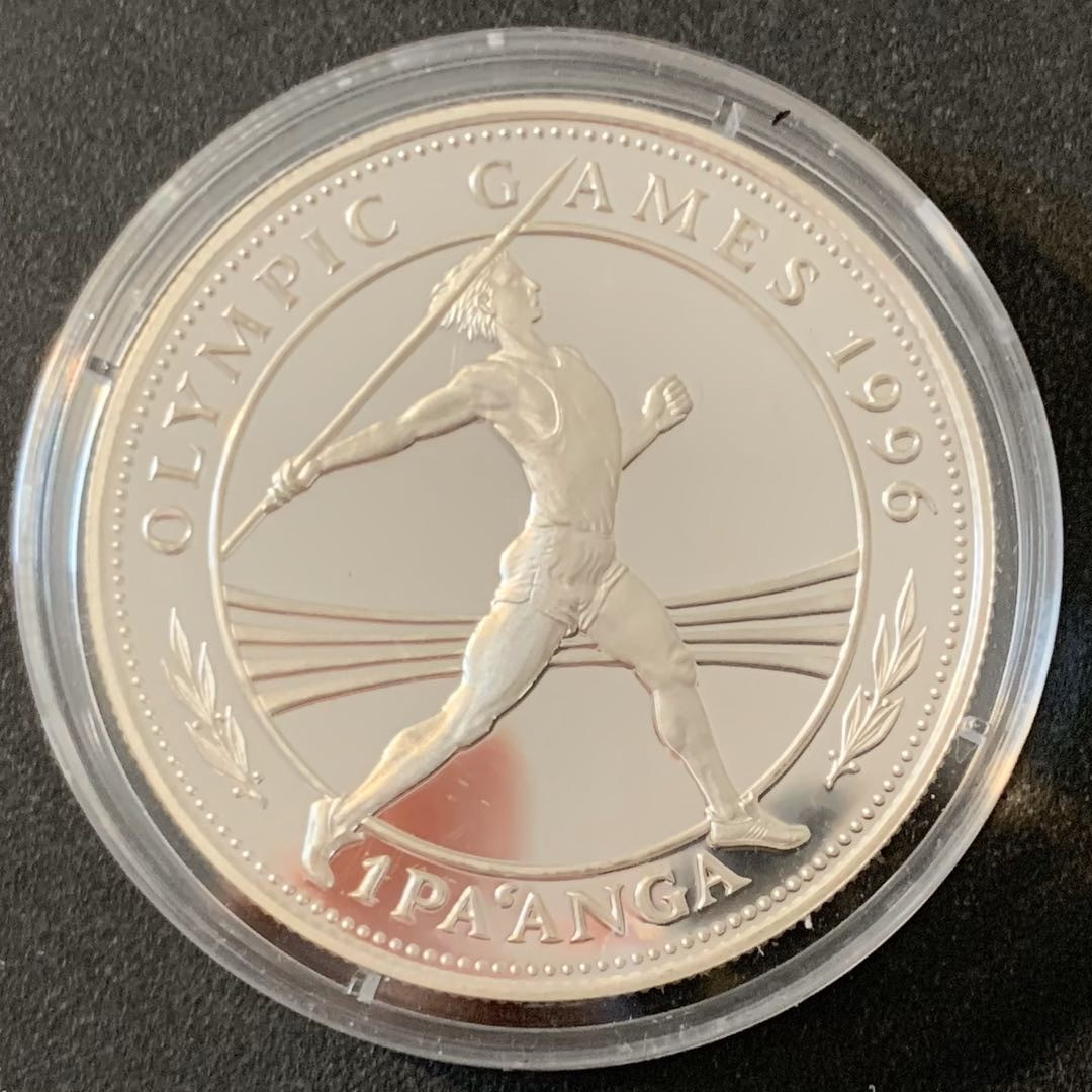 紫瑗钱币—微拍第49期  汤加 1994年 96亚特兰大奥运会 标枪 1潘加 31.47克 0.925银 精制
