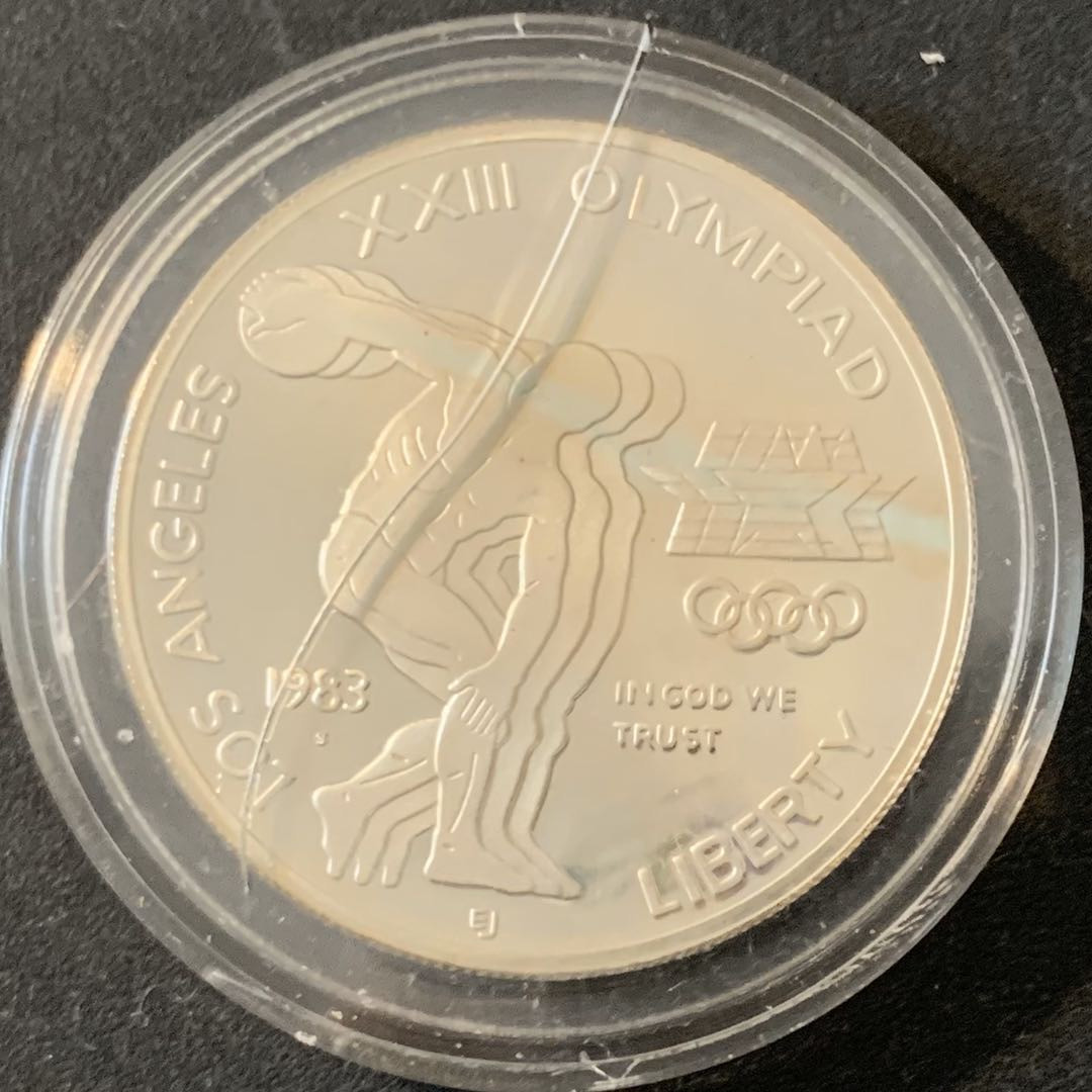紫瑗钱币—微拍第49期  美国 1983年  94洛杉矶奥运会 铁饼 1元  26.73克 0.9银 
