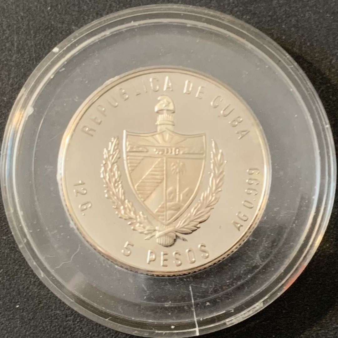 紫瑗钱币—微拍第49期  古巴 1983年 84洛杉矶奥运会 铁饼 5比索 12克 0.999银 精制