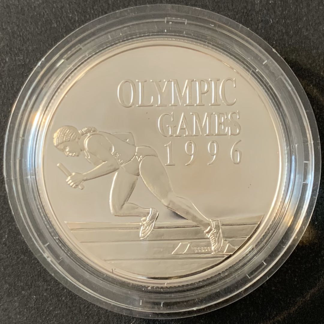紫瑗钱币—微拍第49期  牙买加 1996年 亚特兰大奥运会  短跑 10元 28.28克 0.925银 精制