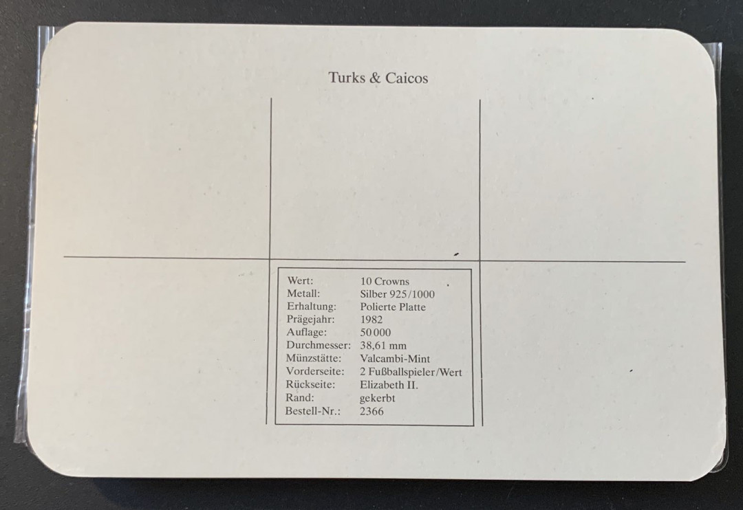 紫瑗钱币—微拍第49期  特克斯与凯恩斯  1982年 西班牙世界杯 守门 10元 23.28克 0.925银 精制 德国原装卡