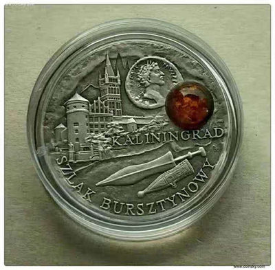 【随心拍&GetCoins】现代钱币拍卖第四十七期 纽埃2008年琥珀之路系列格但斯克仿古镶嵌天然琥珀纪念银币 