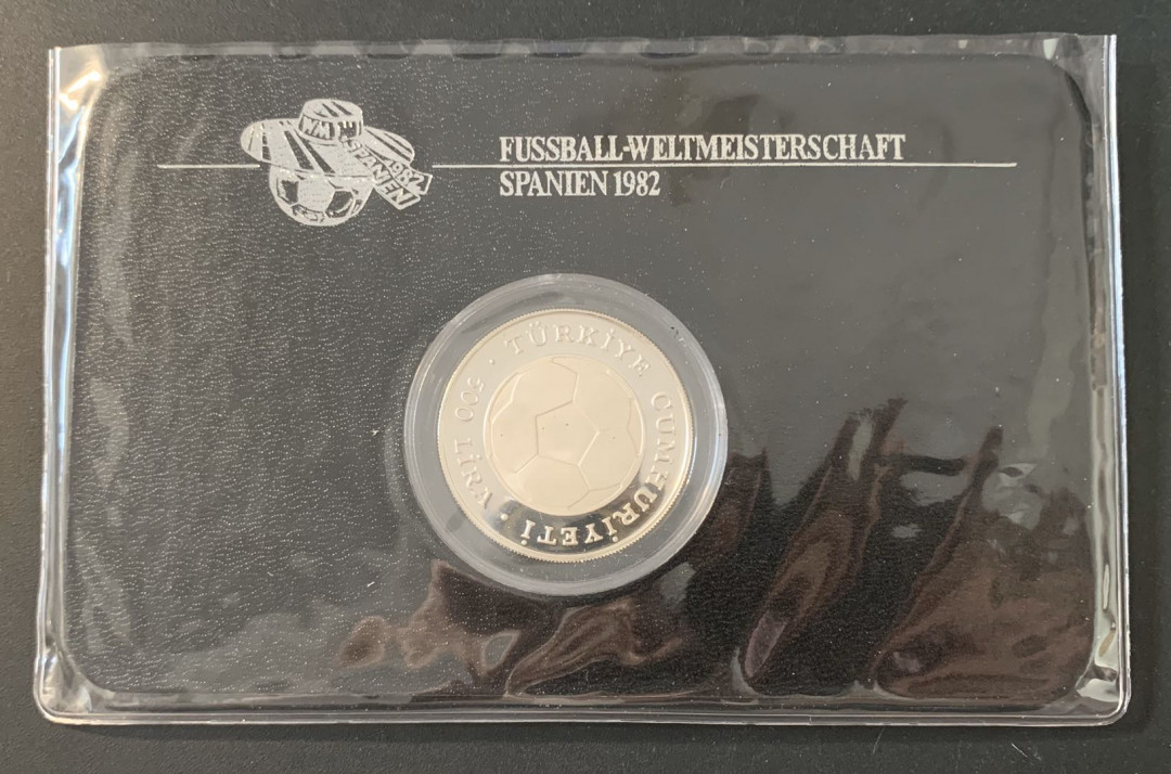 紫瑗钱币—微拍第49期  土耳其 1982年 西班牙世界杯 扑球 500里拉 23.33克 0.925银 精制 德国原装卡
