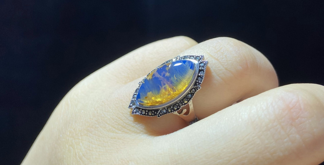 多米尼加蓝珀-缅甸琥珀 多米尼加蓝珀女戒