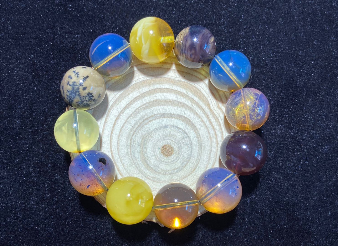 多米尼加蓝珀-缅甸琥珀 琥珀多宝手串