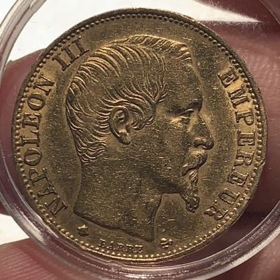 紫瑗钱币—微拍第49期  法国 1859年 拿破仑 20法郎 6.45克 0.9金