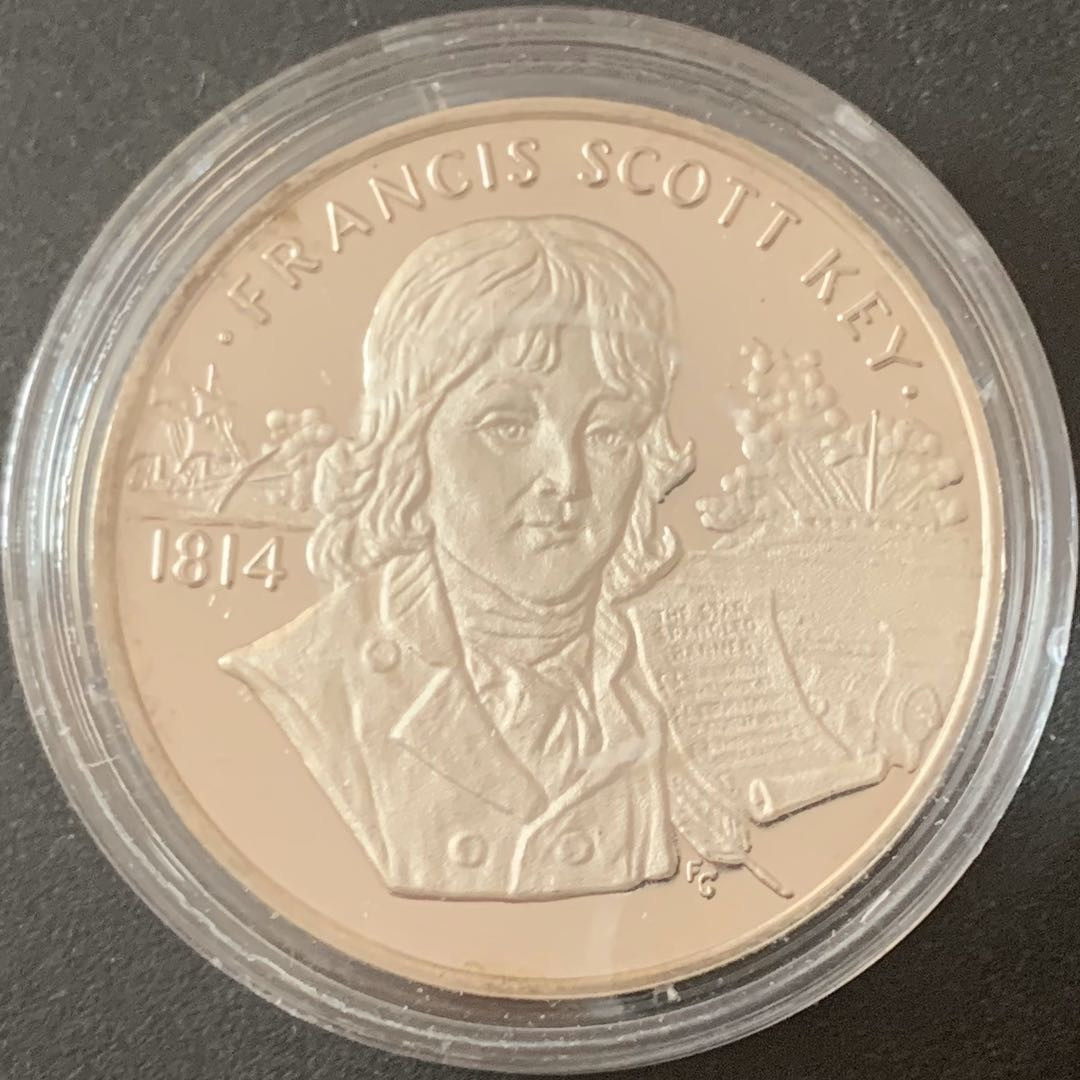 紫瑗钱币—微拍第49期  美国 1986年 弗朗西斯 斯科特 基 银章 28.35克 0.925银 精制