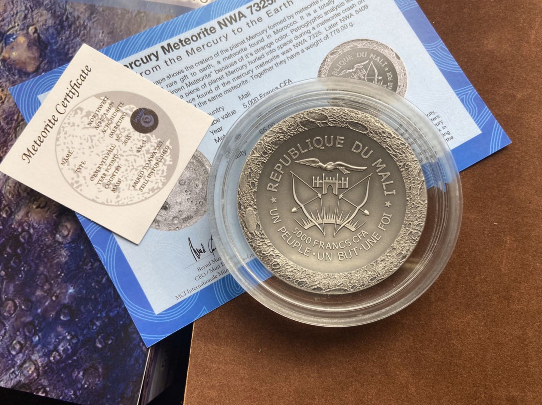 【币观天下】第104期钱币拍卖 【马里】2106年5oz水星陨石7325/8409陨石币