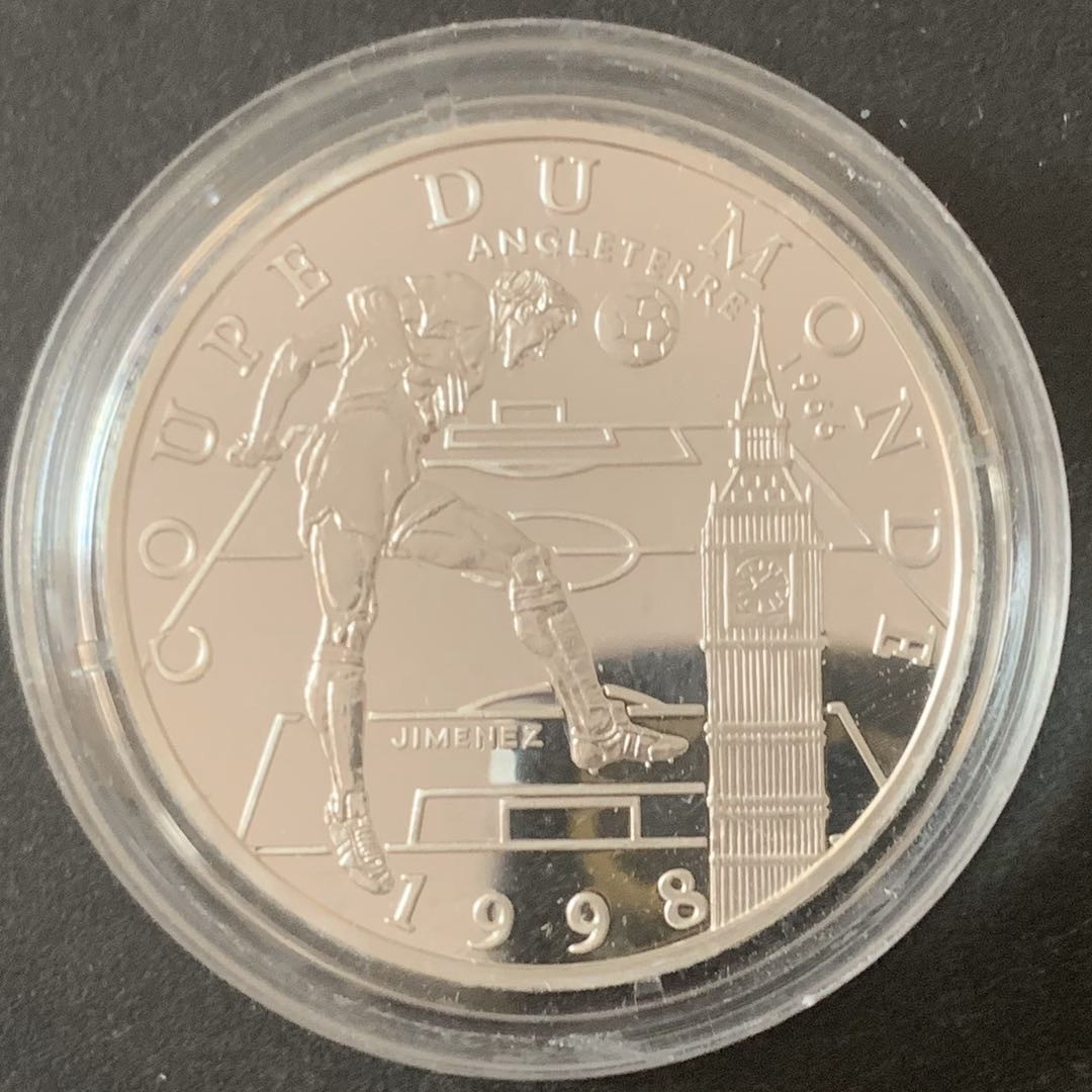 紫瑗钱币—微拍第49期  法国 1997年 法国世界杯 头球 10法郎 21.16克 0.9银 精制