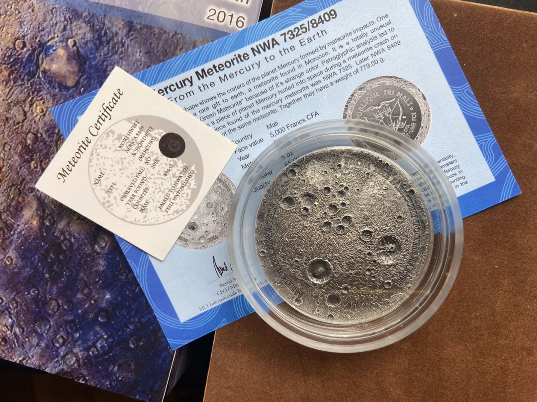 【币观天下】第104期钱币拍卖 【马里】2106年5oz水星陨石7325/8409陨石币