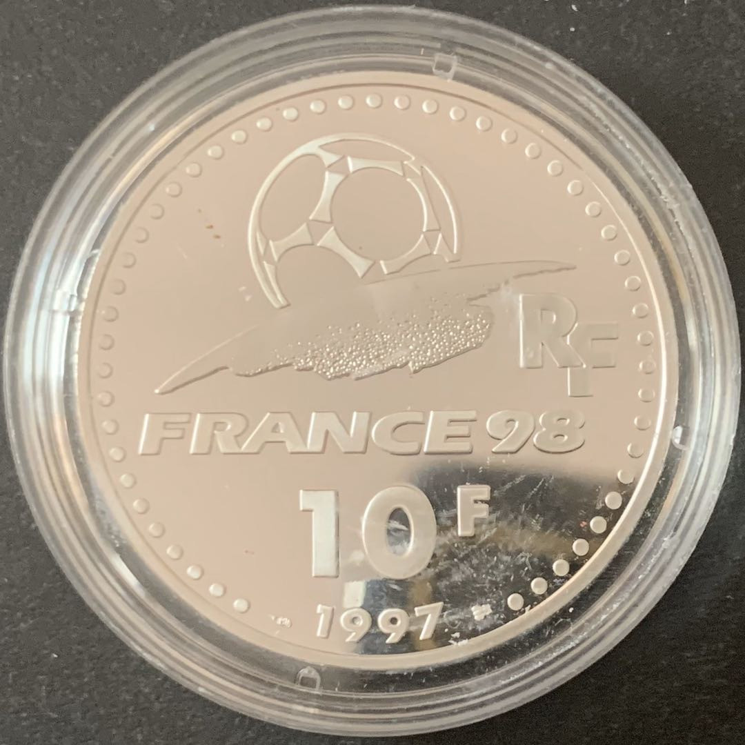 紫瑗钱币—微拍第49期  法国 1997年 法国世界杯 头球 10法郎 21.16克 0.9银 精制