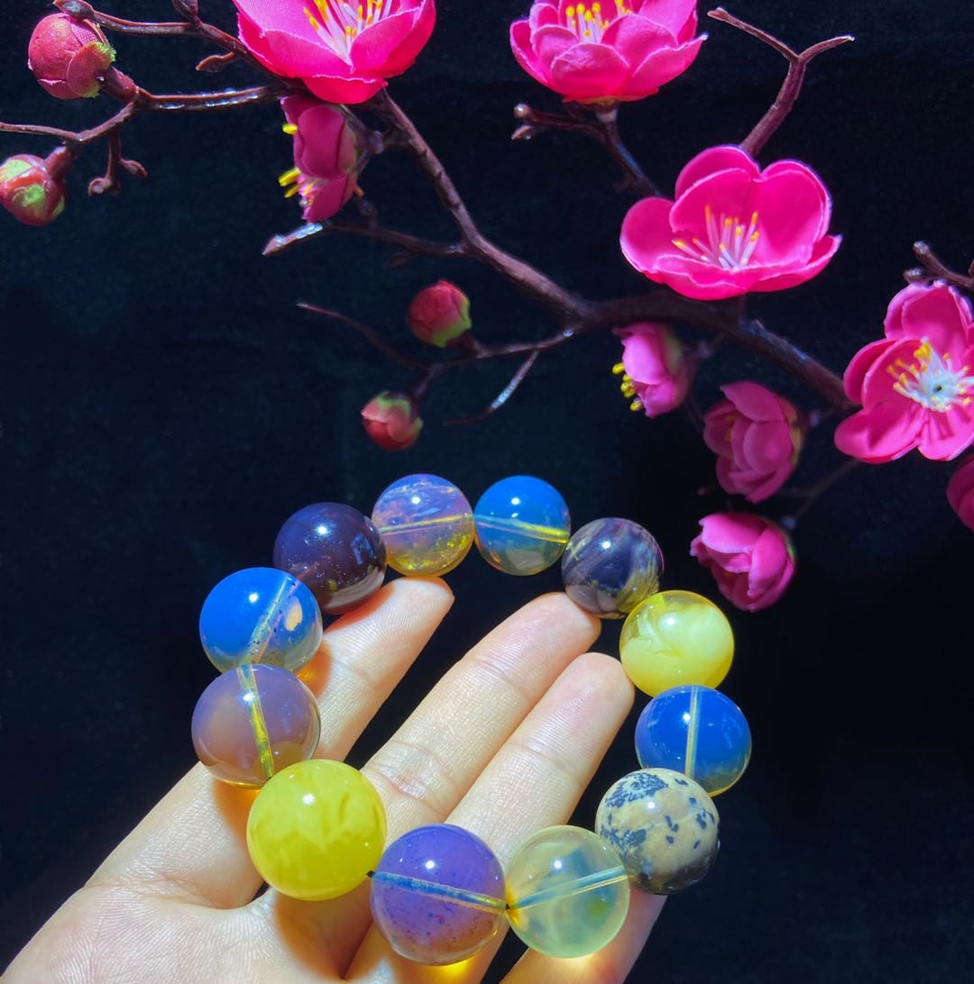 多米尼加蓝珀-缅甸琥珀 琥珀多宝手串