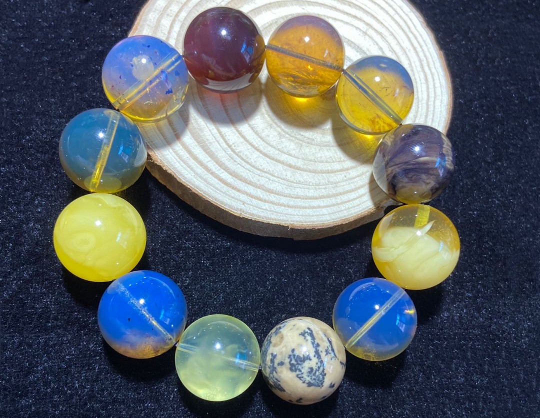 多米尼加蓝珀-缅甸琥珀 琥珀多宝手串