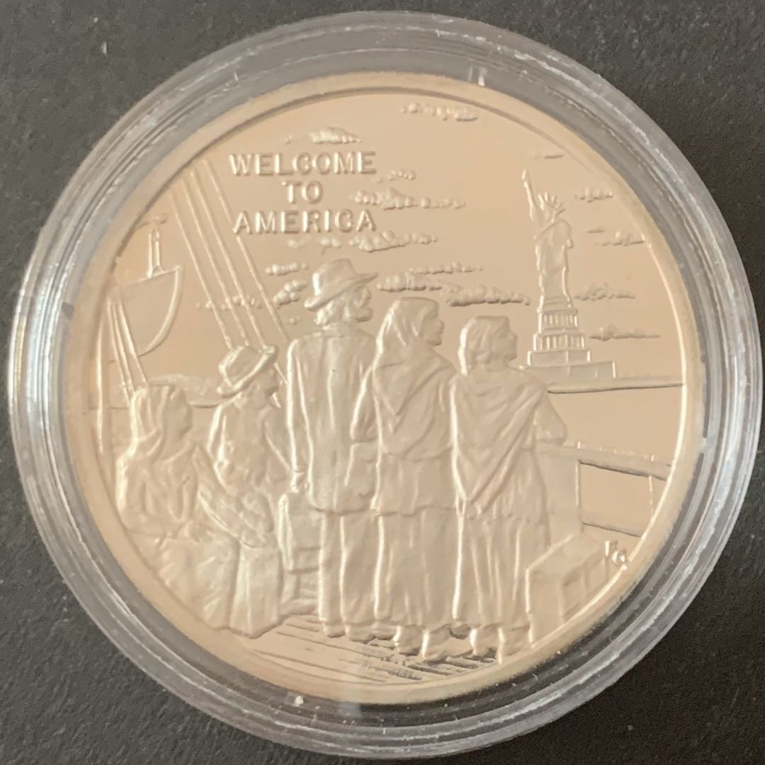 紫瑗钱币—微拍第49期  美国 1986年 欢迎到达美洲  银章 28.35克 0.925银 精制