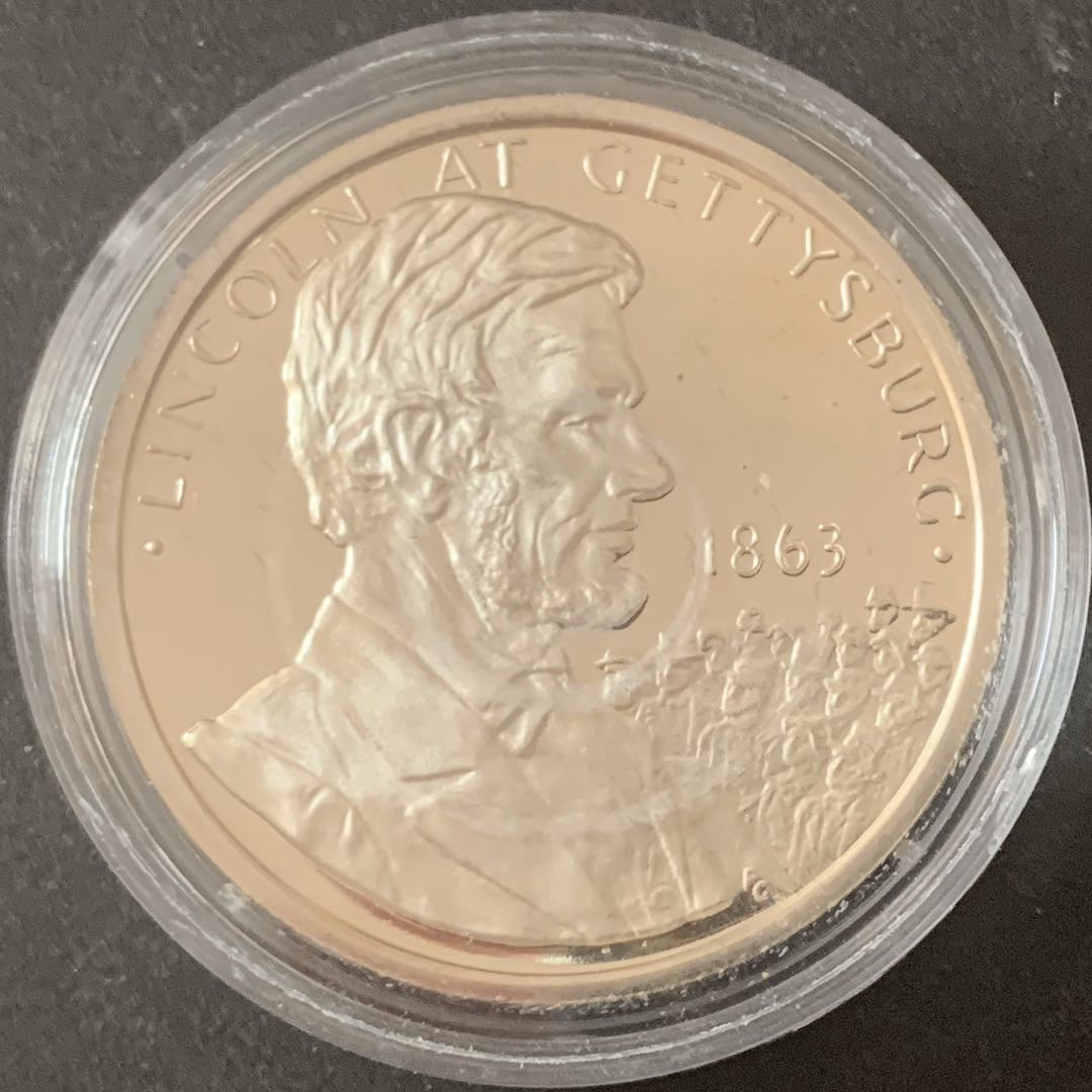 紫瑗钱币—微拍第49期  美国 1986年 林肯在盖茨堡 银章 28.35克 0.925银 精制