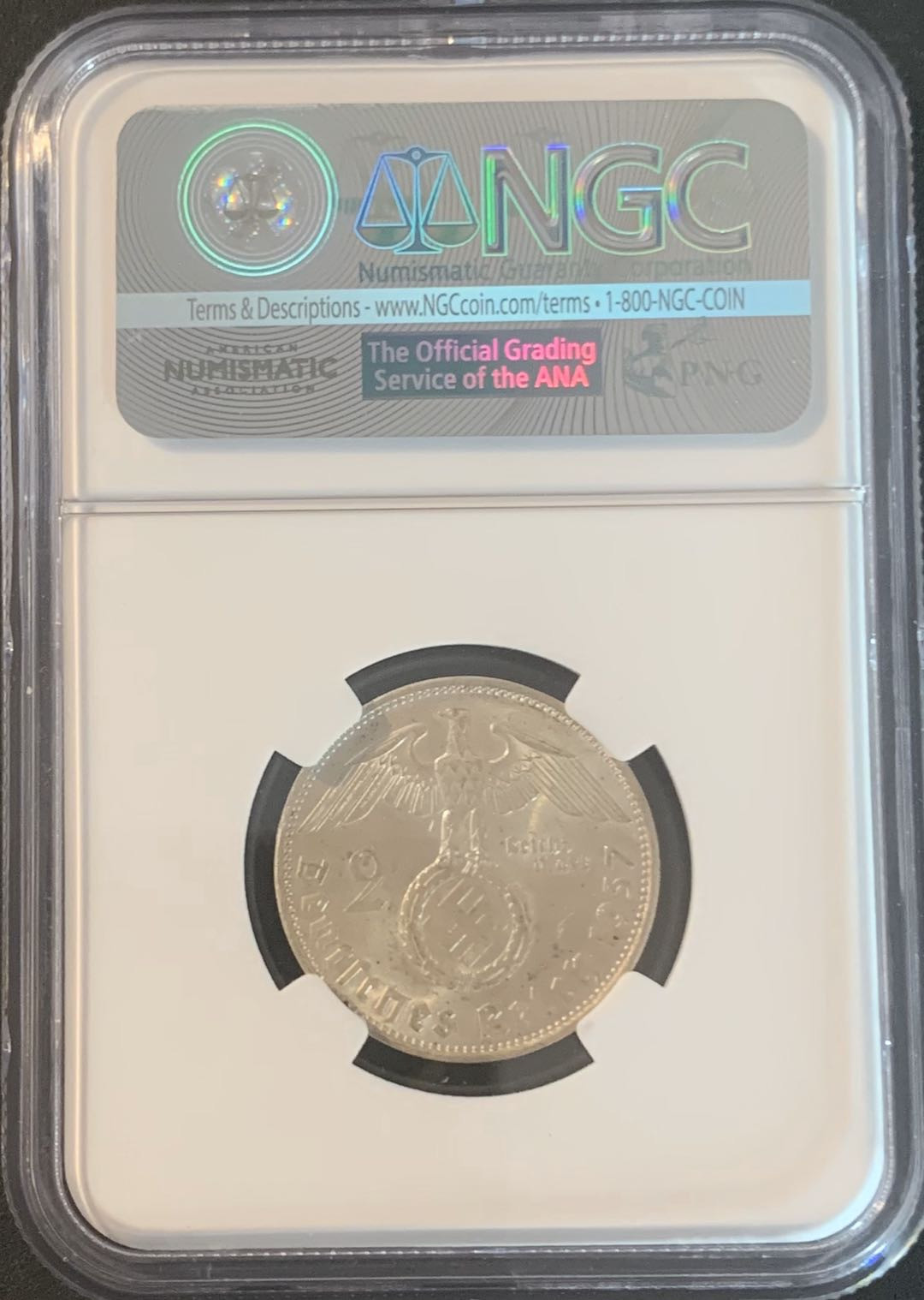 紫瑗钱币—微拍第49期  德国 1937年 A版  兴登堡 2马克 NGC MS64