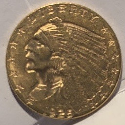 紫瑗钱币—微拍第49期  美国 1925年 印第安人 2.5元 4.18克 0.9金