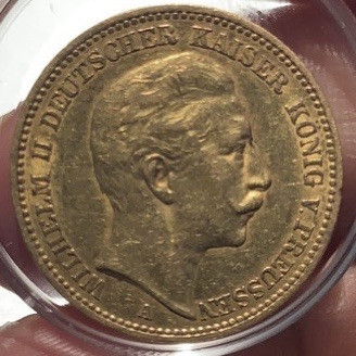 紫瑗钱币—微拍第49期  德国 普鲁士 1900年 威廉二世  20马克 7.965克 0.9金