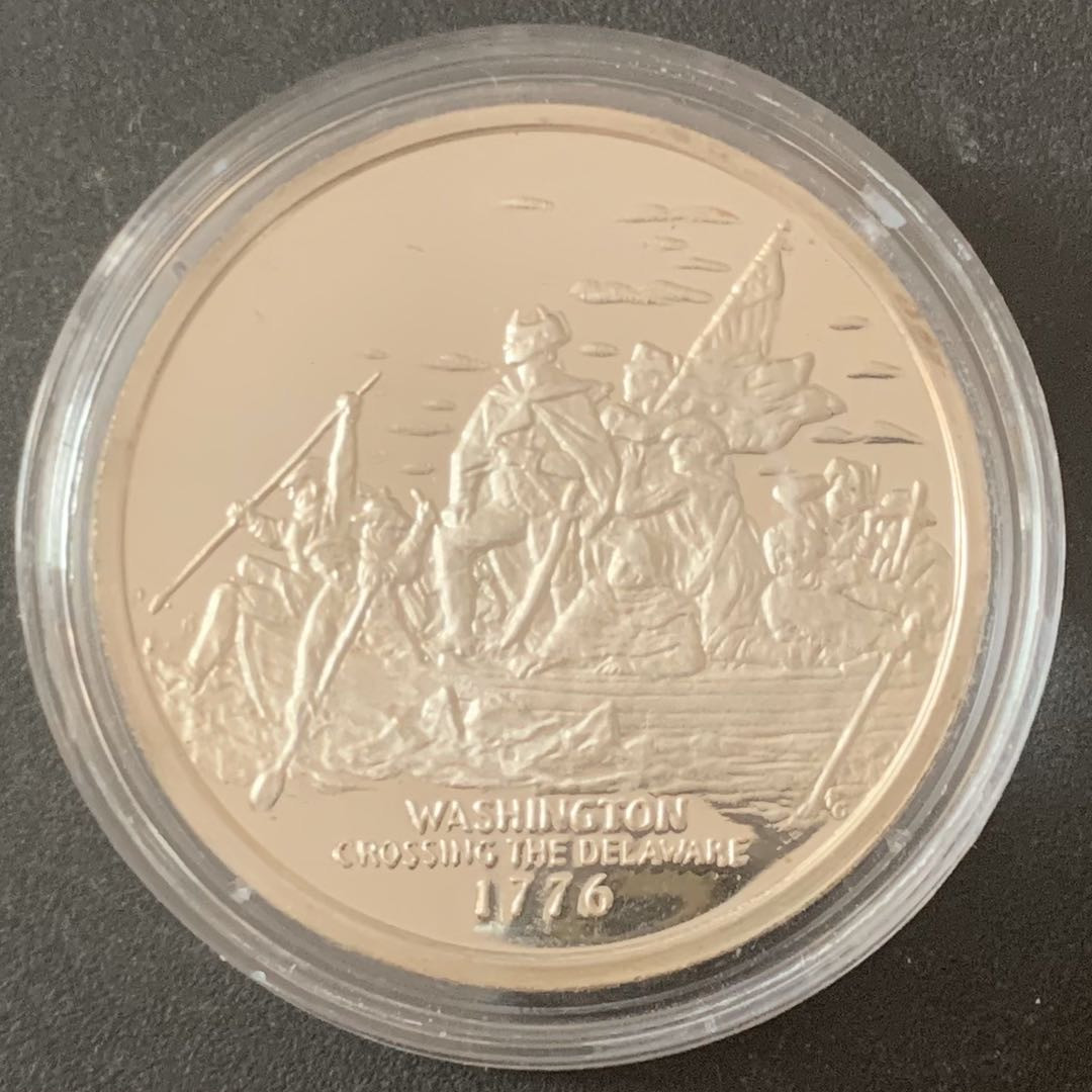 紫瑗钱币—微拍第49期  美国 1986年 华盛顿穿越特拉华州 银章 28.35克 0.925银 精制
