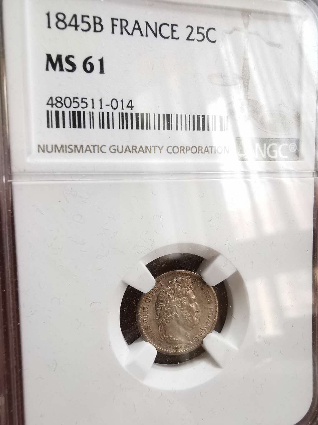 凡希社世界钱币微拍第一百十六期 1845法国路易菲力25生丁NGC-MS61