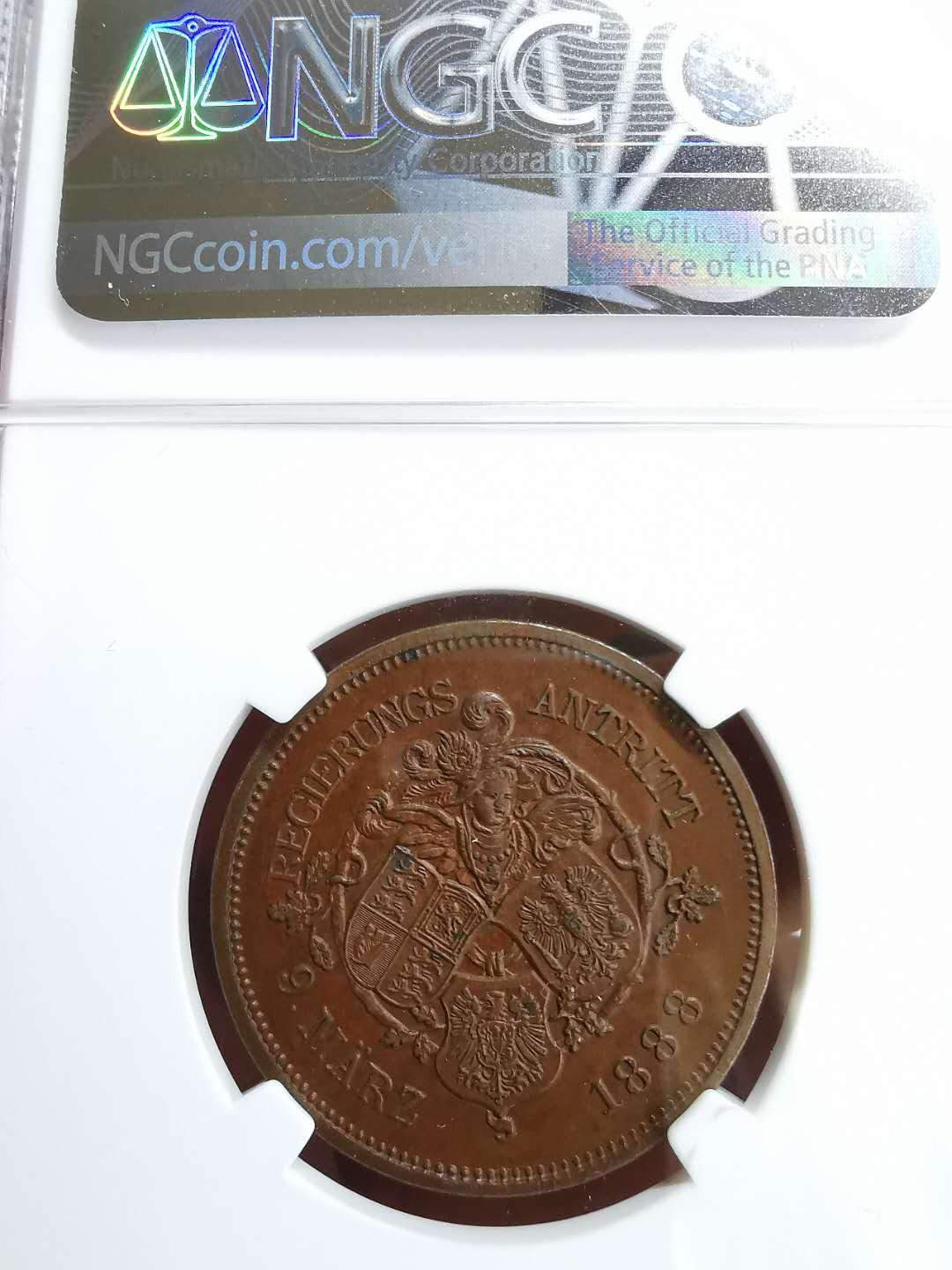 凡希社世界钱币微拍第一百十六期 1888德国弗里德三世纪念铜章NGC-MS62
