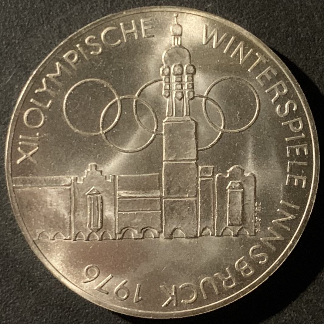 紫瑗钱币—微拍第50期  奥地利 1976年 因斯布鲁克冬奥运 主会场 100先令 24克 0.64银
