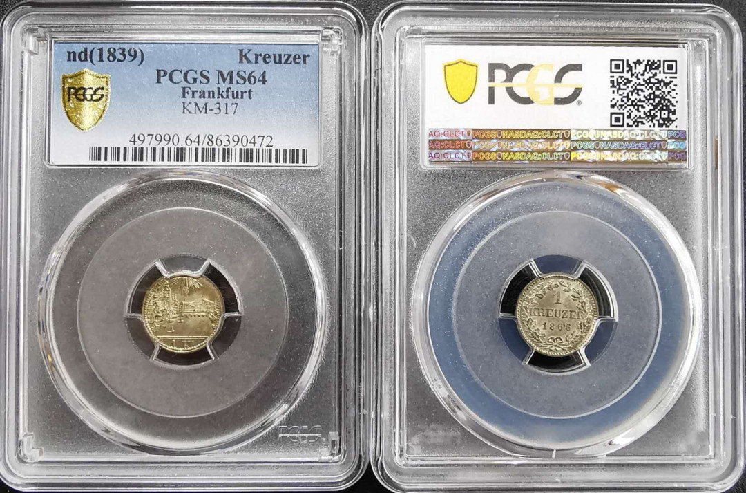 凡希社世界钱币微拍第一百十六期 十九世纪德国克鲁泽银币一对高分！