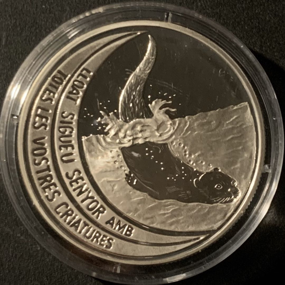 紫瑗钱币—微拍第50期  安道尔 1996年 河狸 10第纳尔 31.47克 0.925银 精制