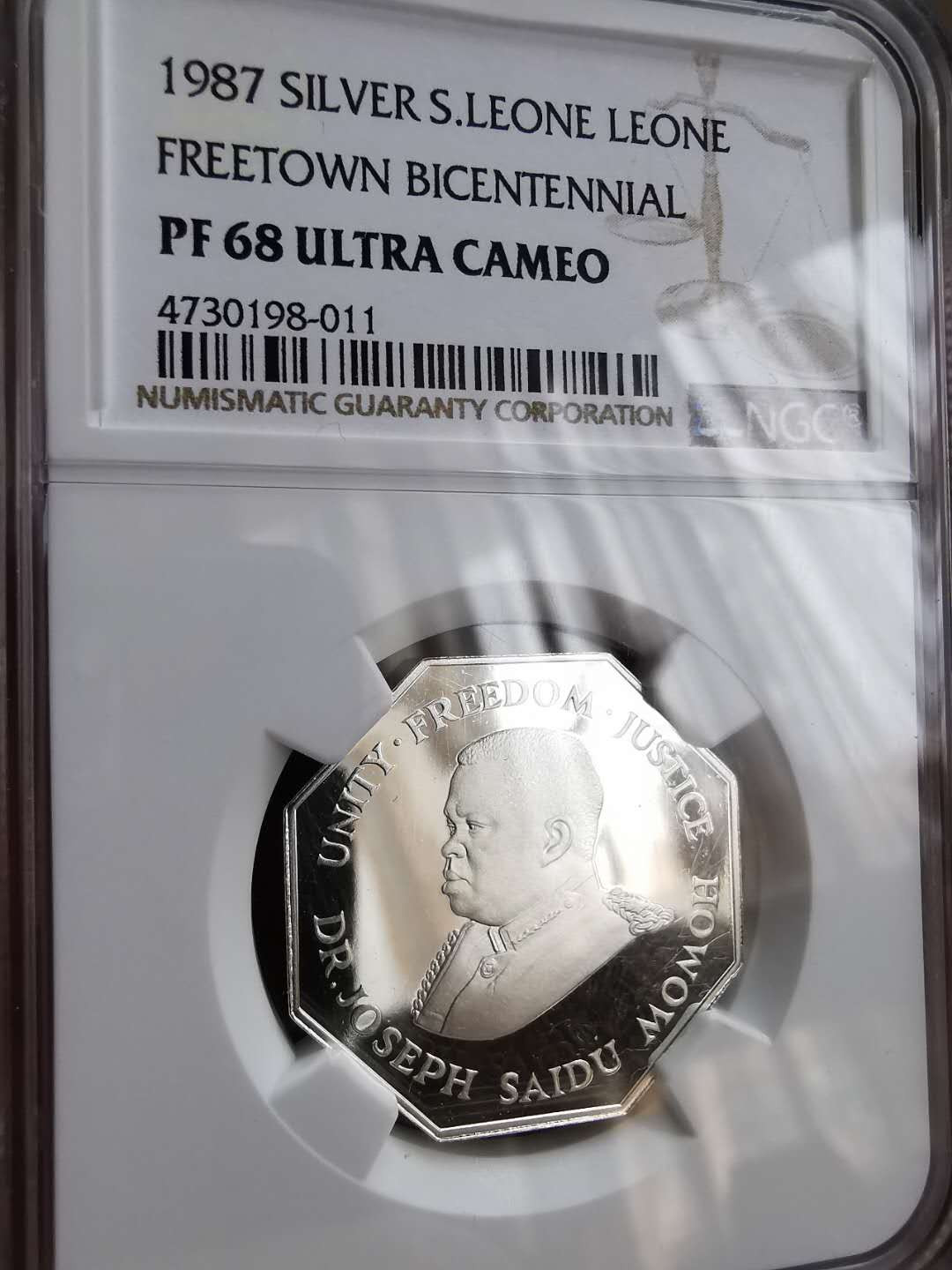 凡希社世界钱币微拍第一百十六期 1987塞拉利昂弗里敦200年建成纪念银币NGC-PF68UC
