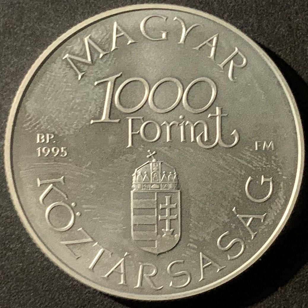 紫瑗钱币—微拍第50期  匈牙利 1995年 古老的多瑙河船“哈巴尼 1000福林 31.46克 0.925银