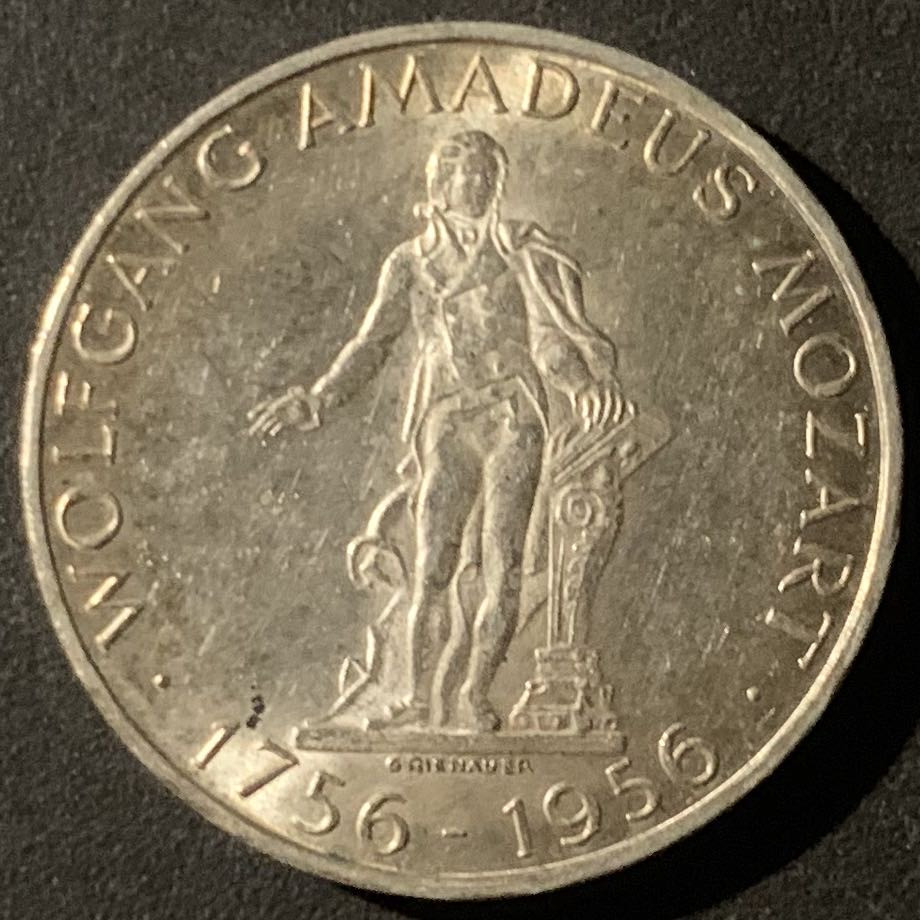 紫瑗钱币—微拍第50期  奥地利 1956年 音乐家 莫扎特 25先令 13克 0.8银