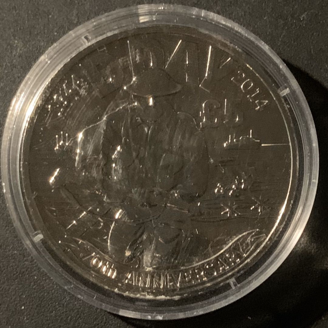 紫瑗钱币—微拍第50期  泽西岛 2014年  诺曼底登陆70周年 5磅 镍币