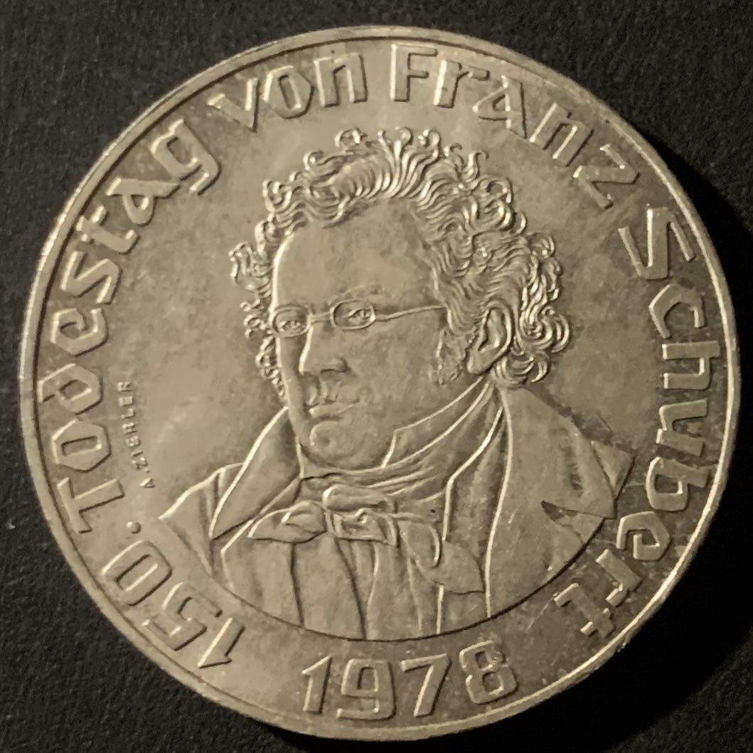 紫瑗钱币—微拍第50期  奥地利 1978年 舒伯特150周年  50先令 20克 0.64银