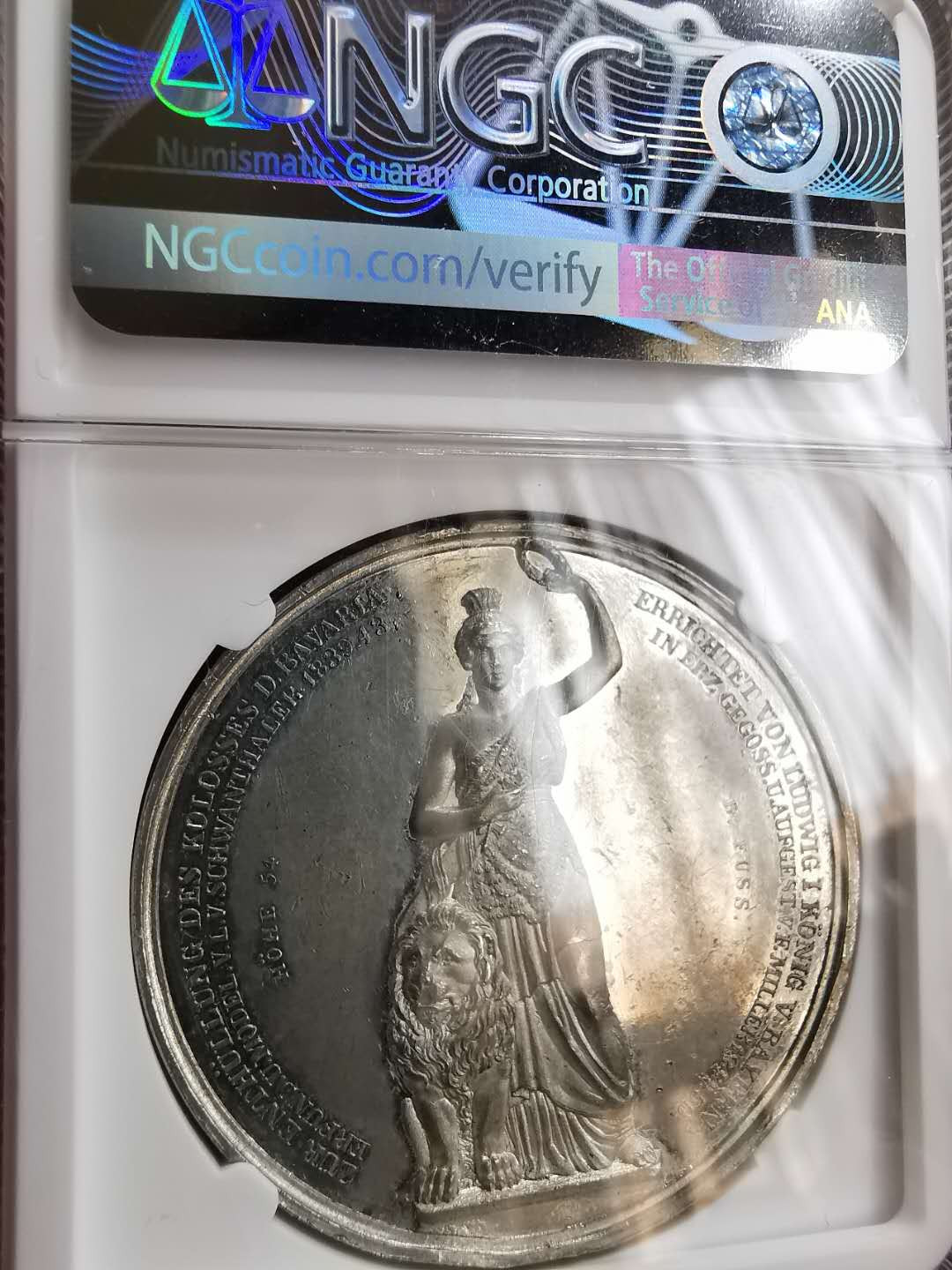 凡希社世界钱币微拍第一百十六期 1848慕尼黑女神雕像建成纪念章NGC-UNCD