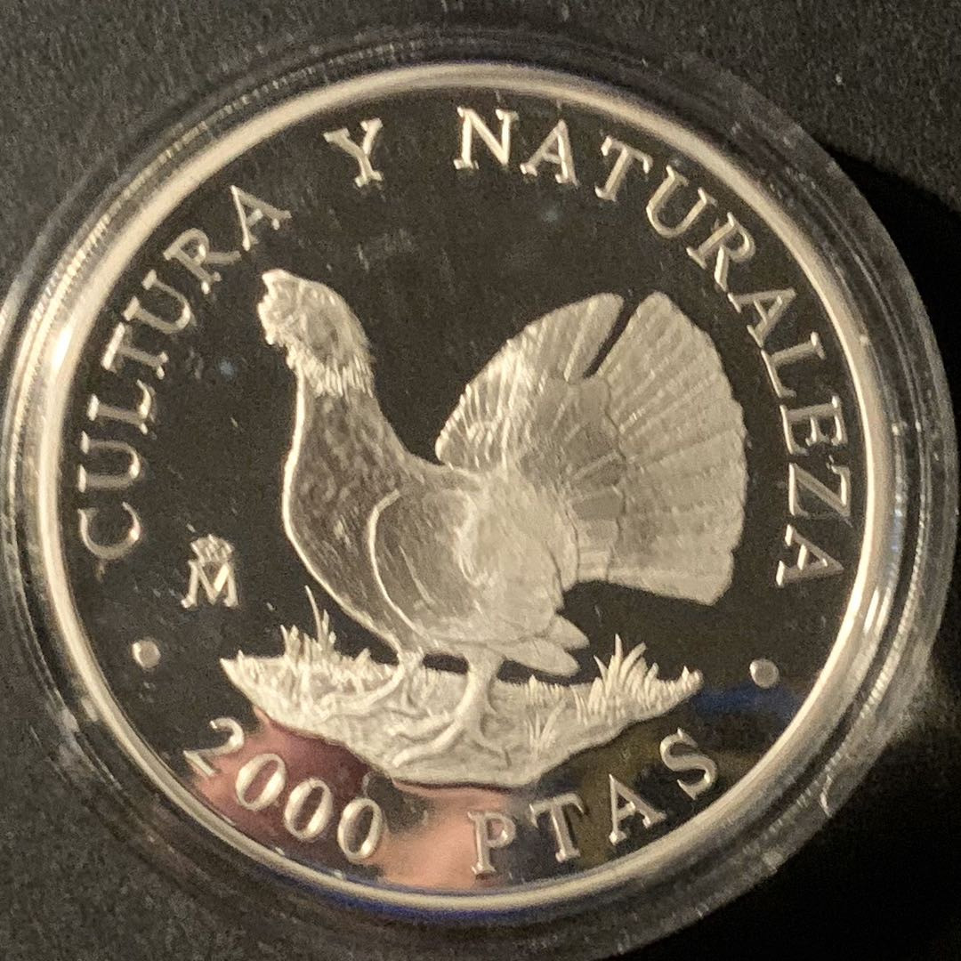 紫瑗钱币—微拍第50期  西班牙 1995年 动物系列 公鸡 2000比塞塔 27克 0.925银 精制