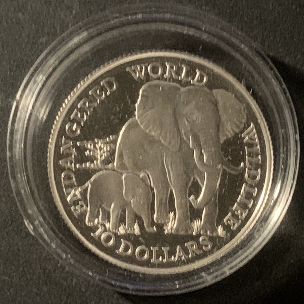 紫瑗钱币—微拍第50期  库克群岛 1990年 世界濒危野生动物系列 母子象 10元 10克 0.925银 精制