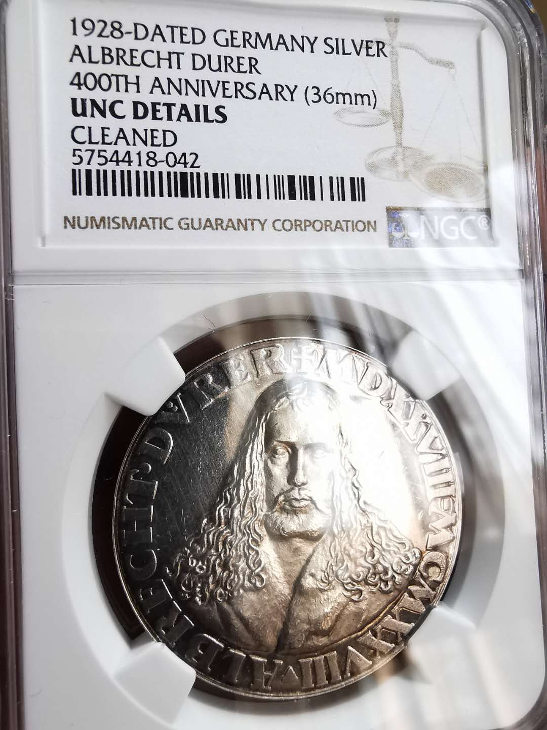 凡希社世界钱币微拍第一百十六期 1928魏玛德国丢勒纪念银章NGC-UNCD