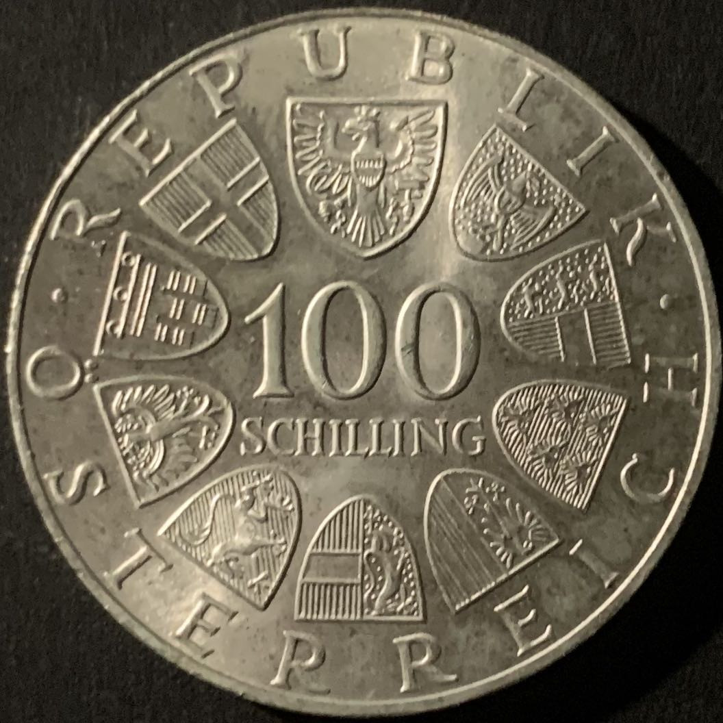 紫瑗钱币—微拍第50期  奥地利 1976年 因斯布鲁克冬奥运 会徽 100先令 24克 0.64银