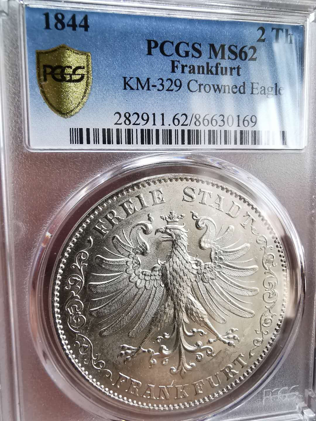 凡希社世界钱币微拍第一百十六期 荐！1844法兰克福流通2泰勒PCGS-MS62