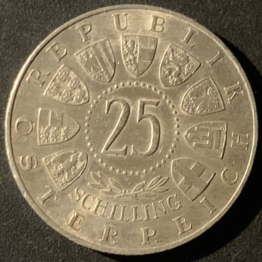 紫瑗钱币—微拍第50期  奥地利 1958年 化学家奥尔诞辰100周年 25先令 13克 0.8银