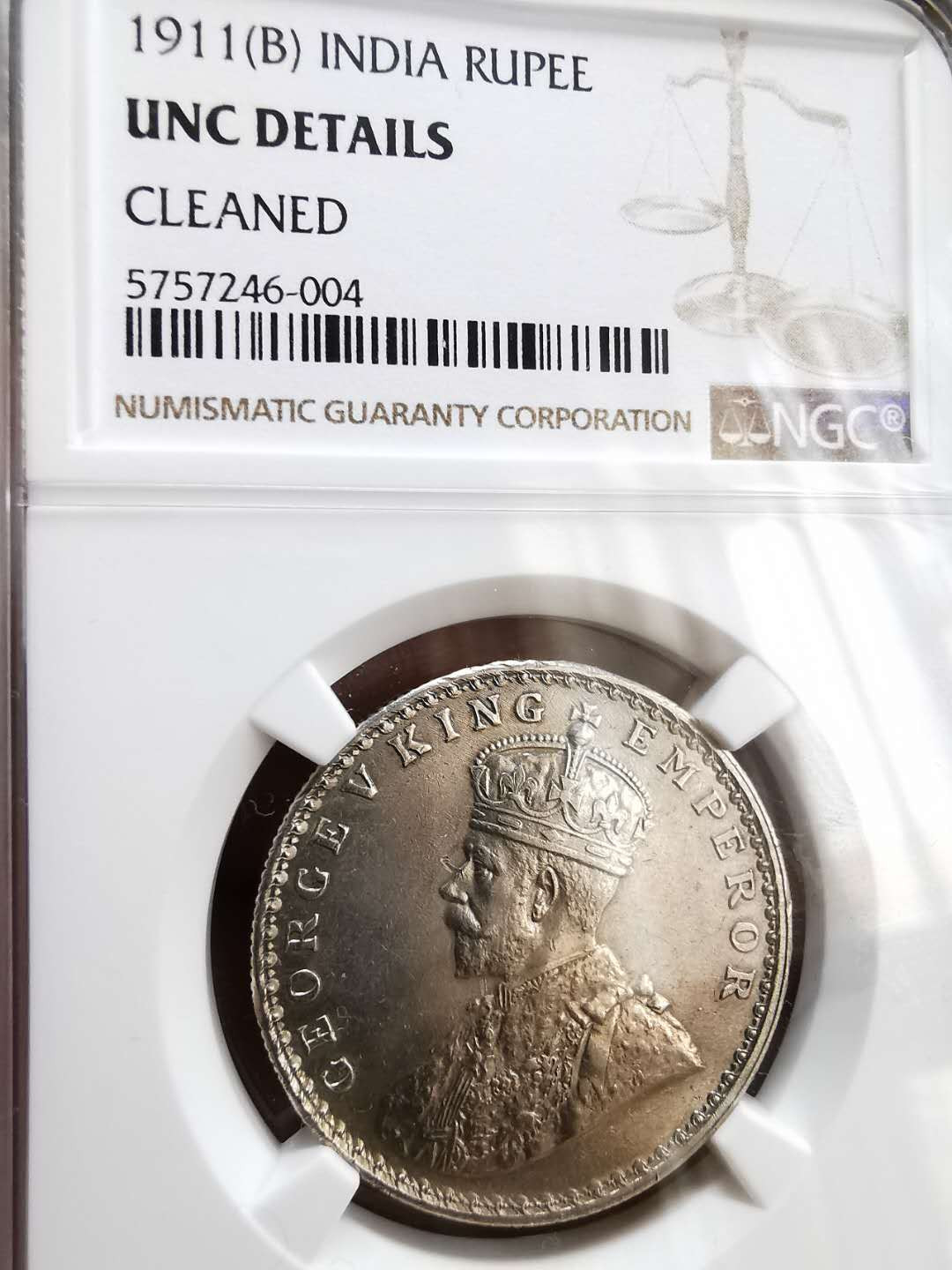 凡希社世界钱币微拍第一百十六期 1911英属印度乔五猪卢比NGC-UNCD