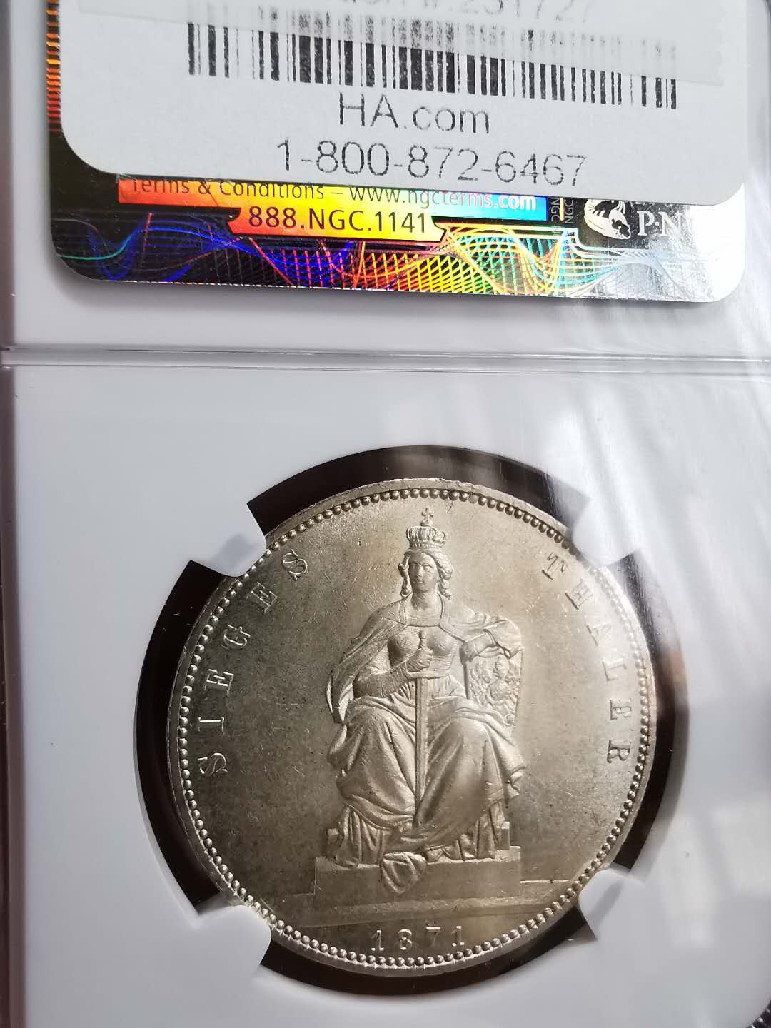 凡希社世界钱币微拍第一百十六期 1871普鲁士胜利泰勒NGC-MS64