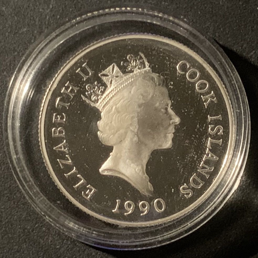 紫瑗钱币—微拍第50期  库克群岛 1990年 世界濒危野生动物系列 母子象 10元 10克 0.925银 精制