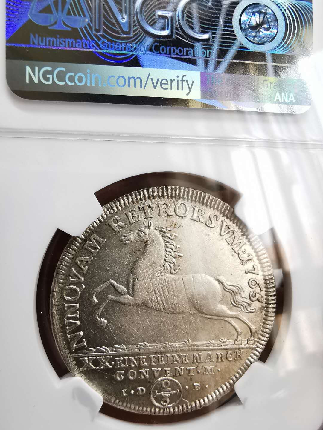 凡希社世界钱币微拍第一百十六期 稀！1765不伦瑞克飞马2/3泰勒NGC-MS62收藏级！