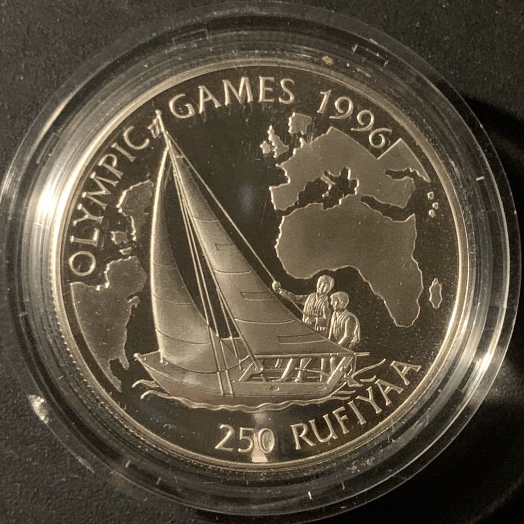紫瑗钱币—微拍第50期  马尔代夫 1993年 96亚特兰大奥运会 帆船 250雷亚尔 31.47克 0.925银 精制