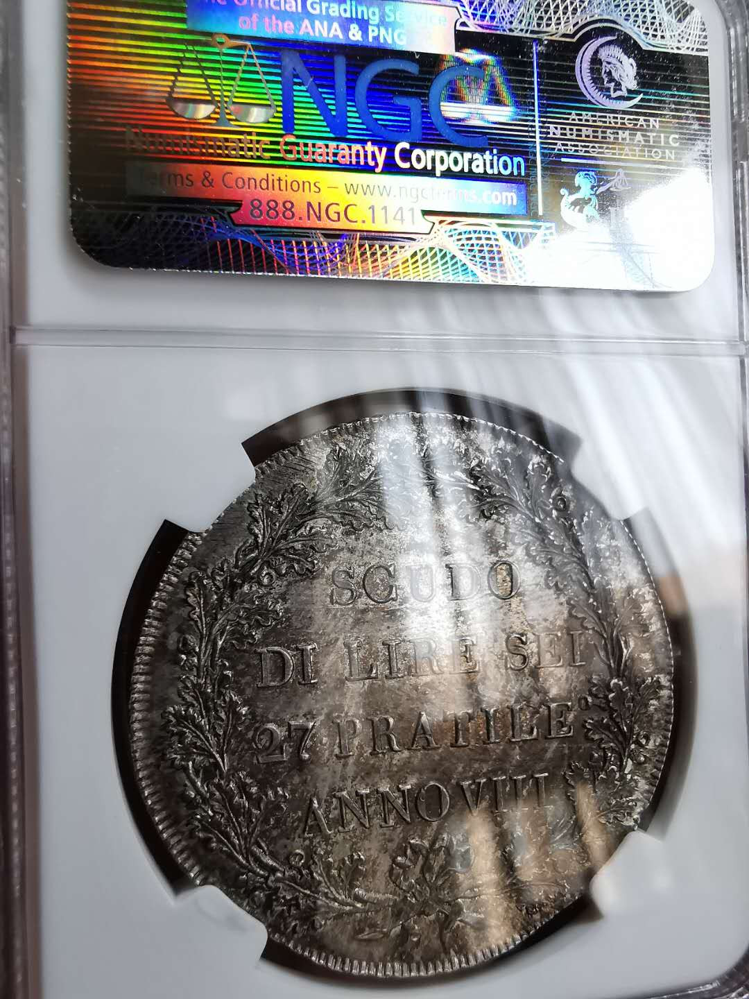 凡希社世界钱币微拍第一百十六期 荐！1800阿尔卑斯山南共和国SCUDO大银PCGS-MS63绝美包浆！