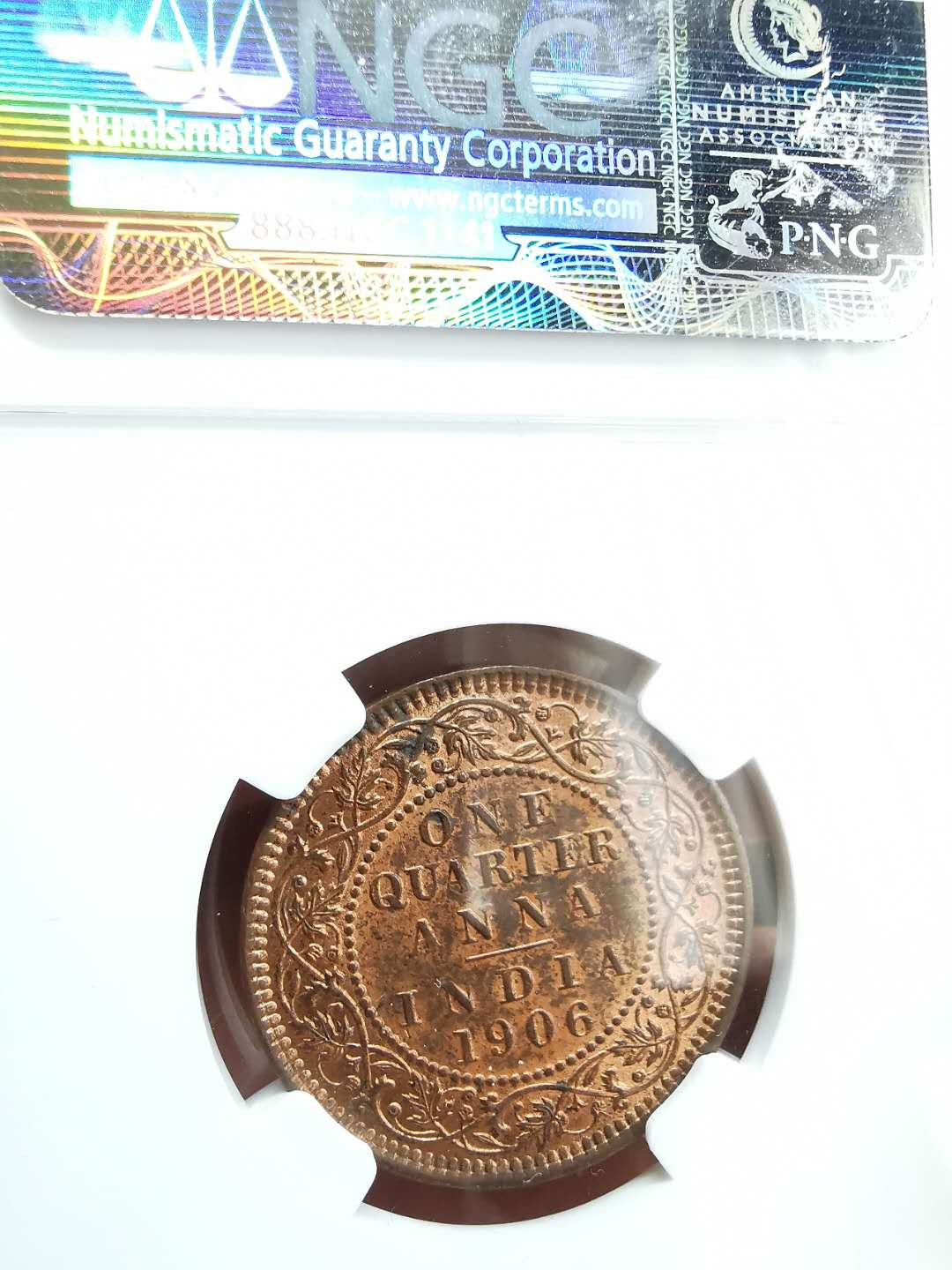 凡希社世界钱币微拍第一百十六期 1906C英属印度爱七1/4安那NGC-MS63